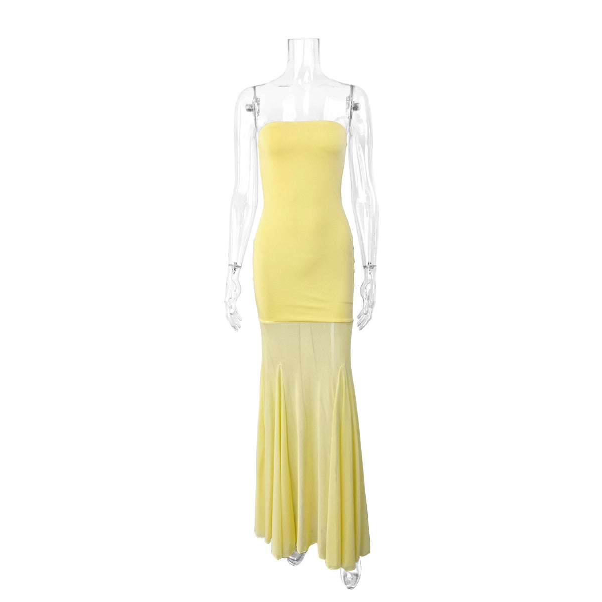 Women's Sleeveless Tube Top Dress Stretchy Mesh Bodycon Maxi Skirt Elegant Party Wear