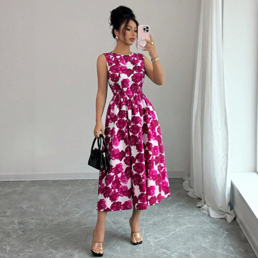 Floral Print Sleeveless A-Line Dress