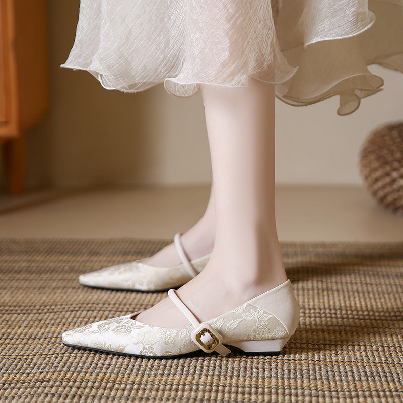 New Premium Satin Retro Pointed-Toe Single-Strap Women's Shoes