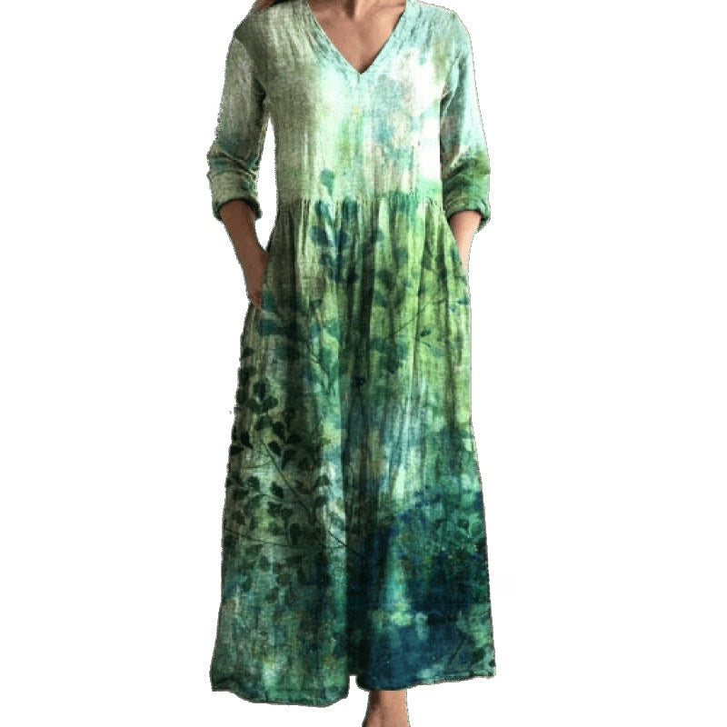 Printed Casual Loose Long Sleeve Dress