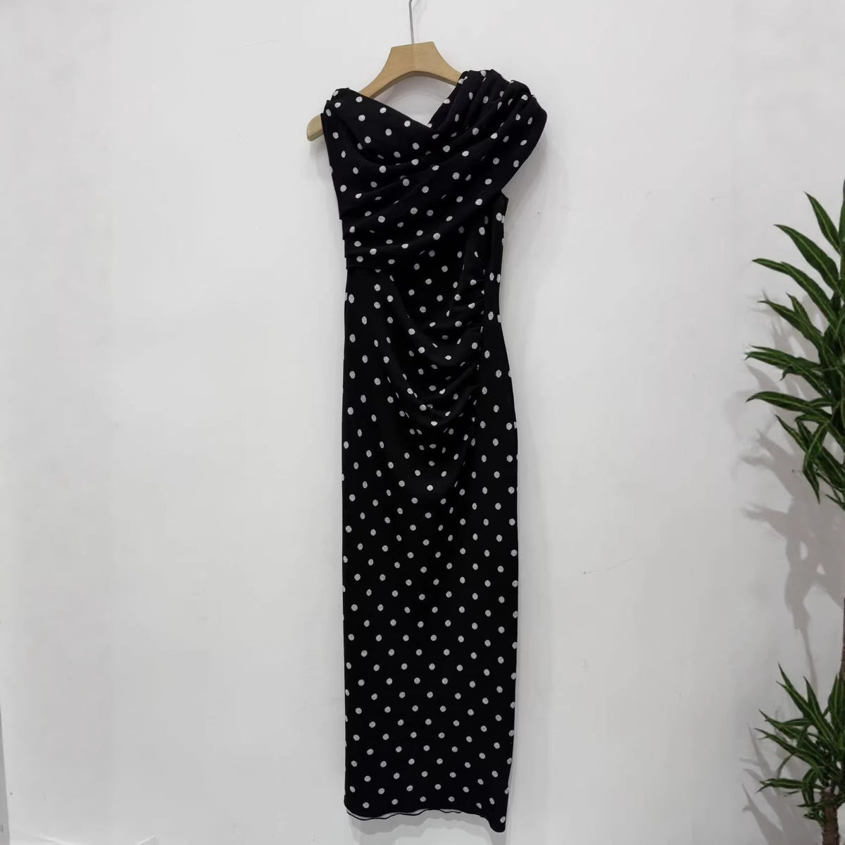 French Style Polka Dot Knit Long Dress