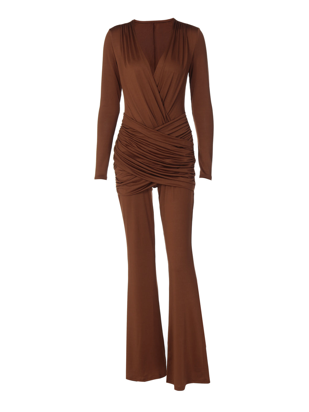 Womens Solid Color Long Sleeve Jumpsuit