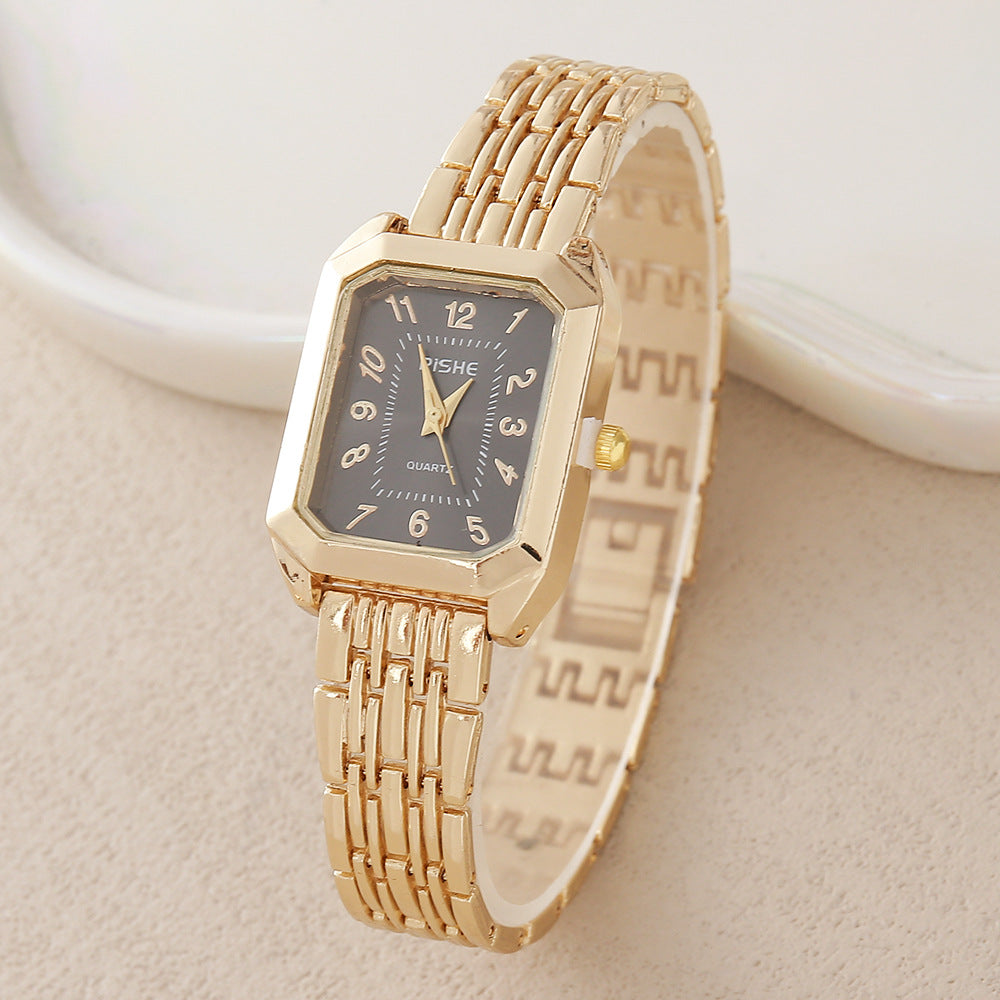 Gold steel band quartz bracelet watch