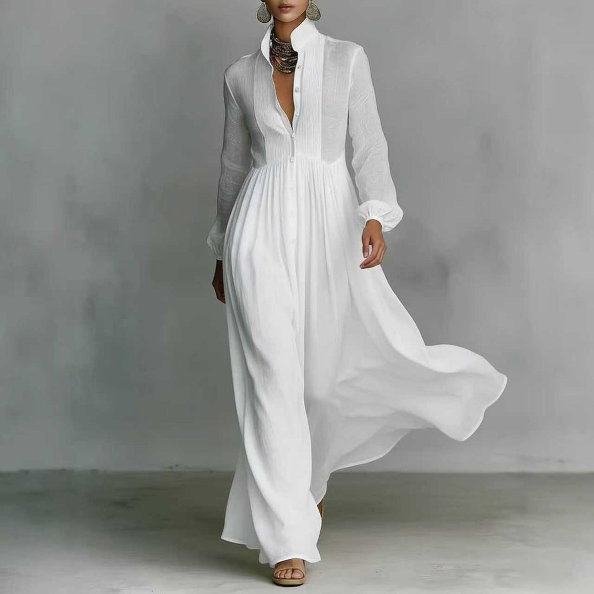 Elegant Slim Fit Pleated Long Sleeve Dress
