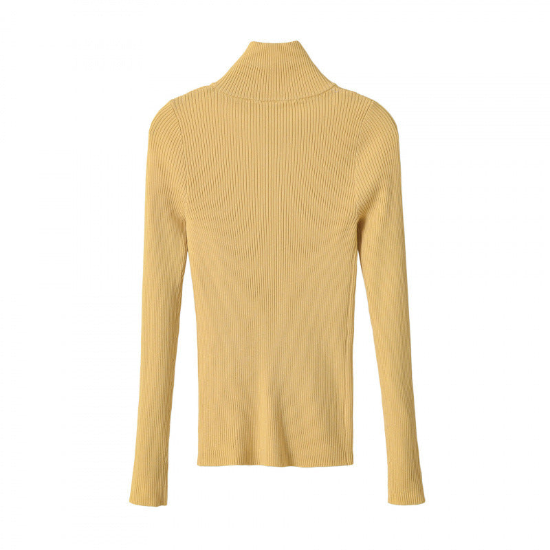 Women Ribbed Knit Stand Collar Slim Fit Sweater