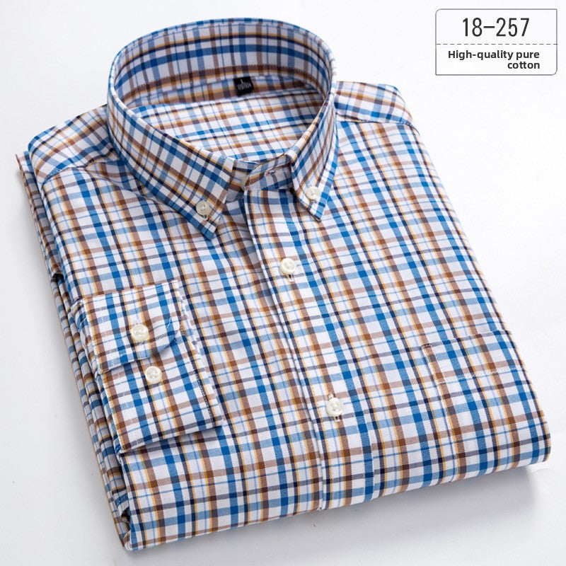 Mens Pure Cotton Plaid Long Sleeve Shirt