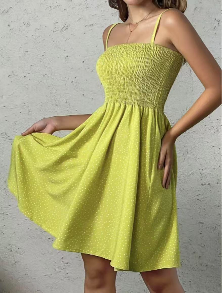Dot-patterned slingback mini dress