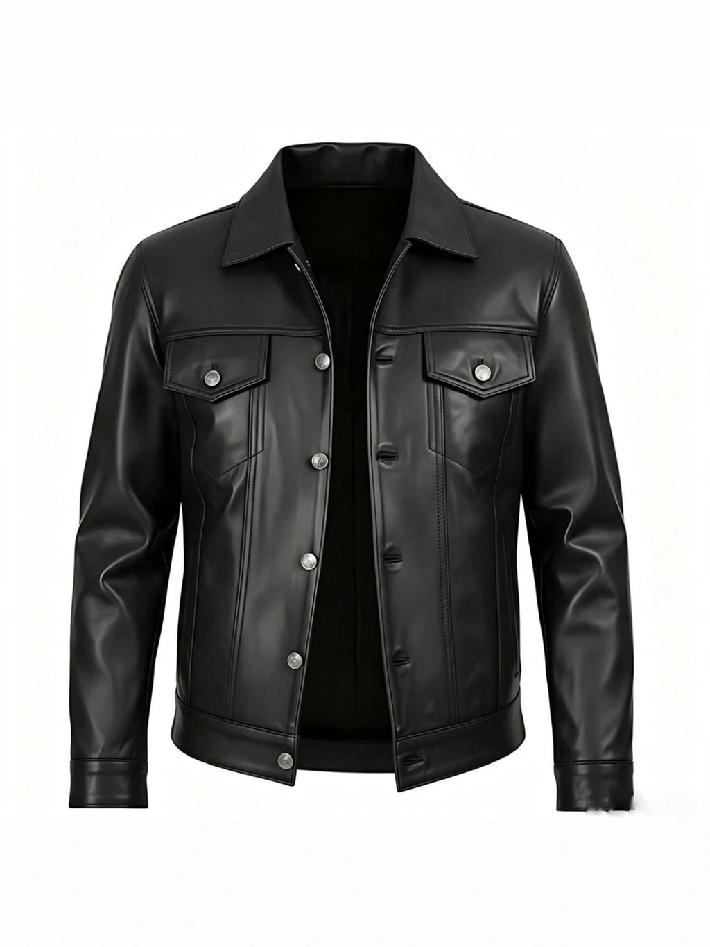 Mens PU Leather Notch Lapel Jacket