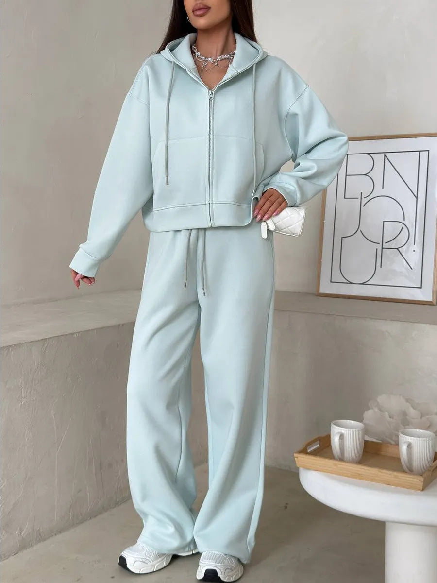 Womens Long Sleeve Hooded Sweatshirt and Trousers Set