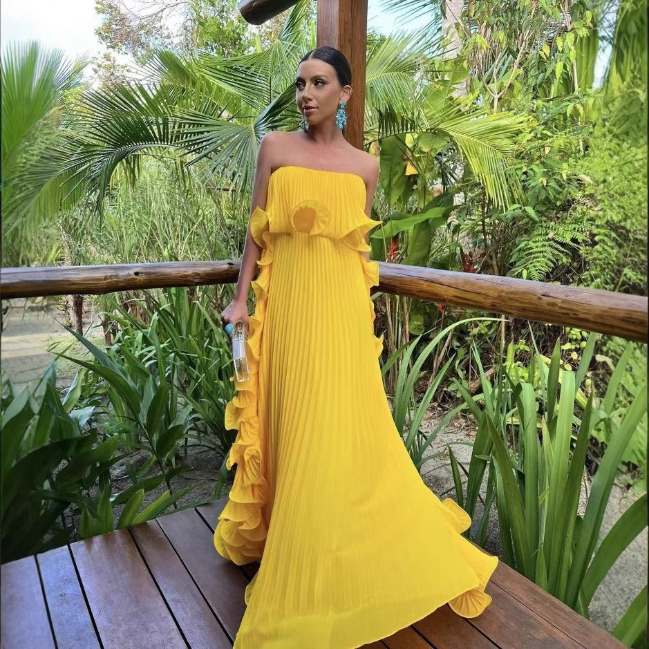 Pleated Wrap Flared Dress