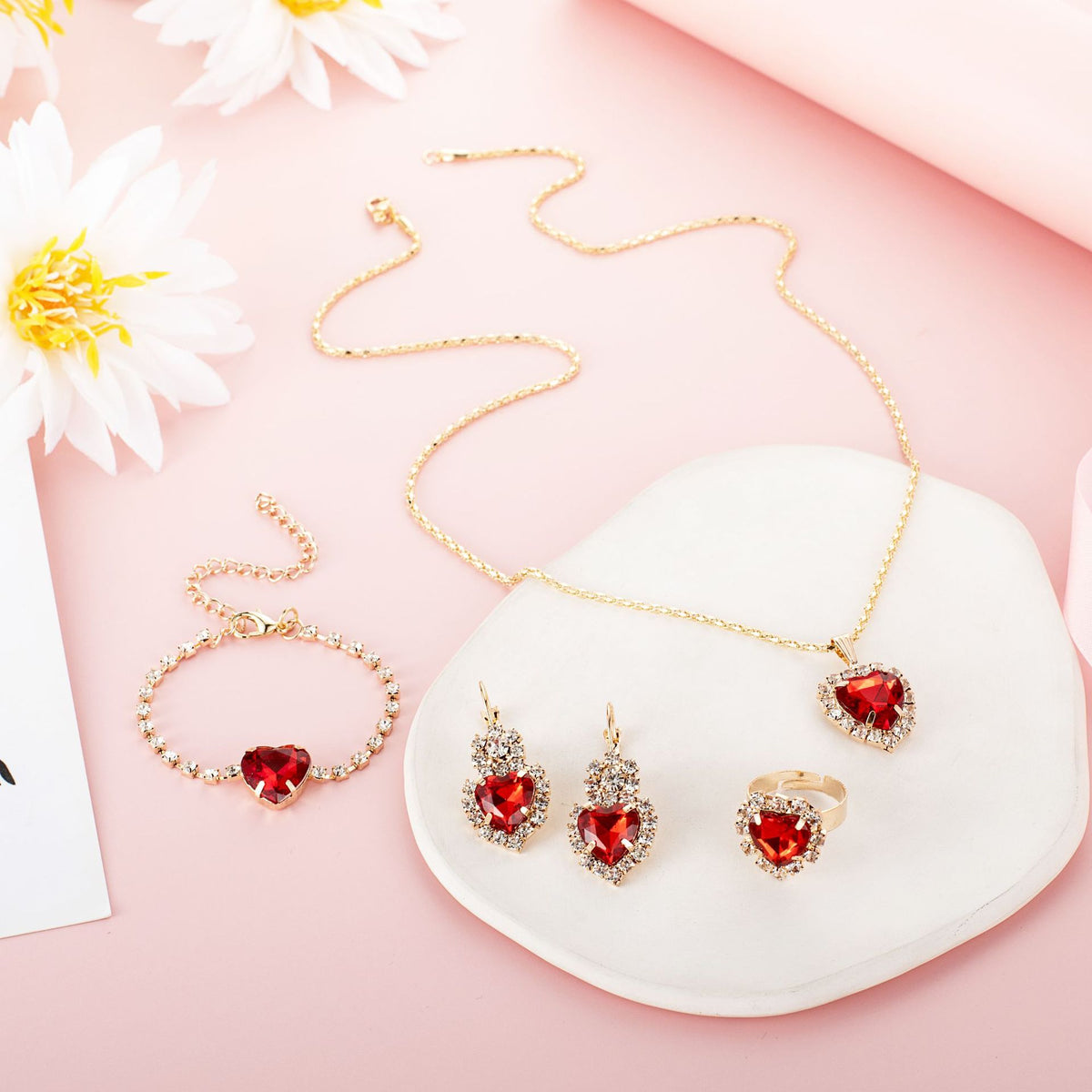 European and American Personalized Water Drop Rhinestone Necklace Earrings Ring Set