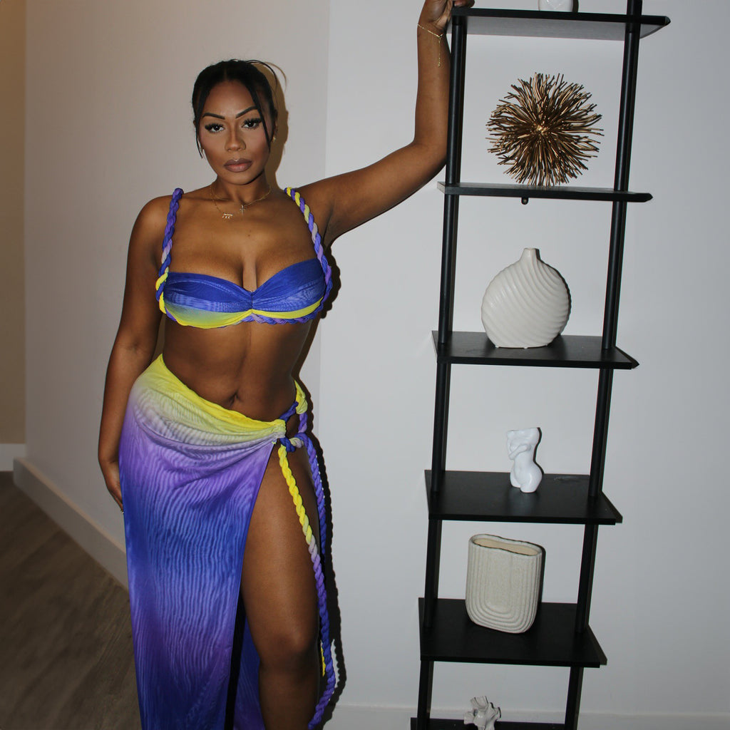 Braided Swimsuit Top and Slit Skirt