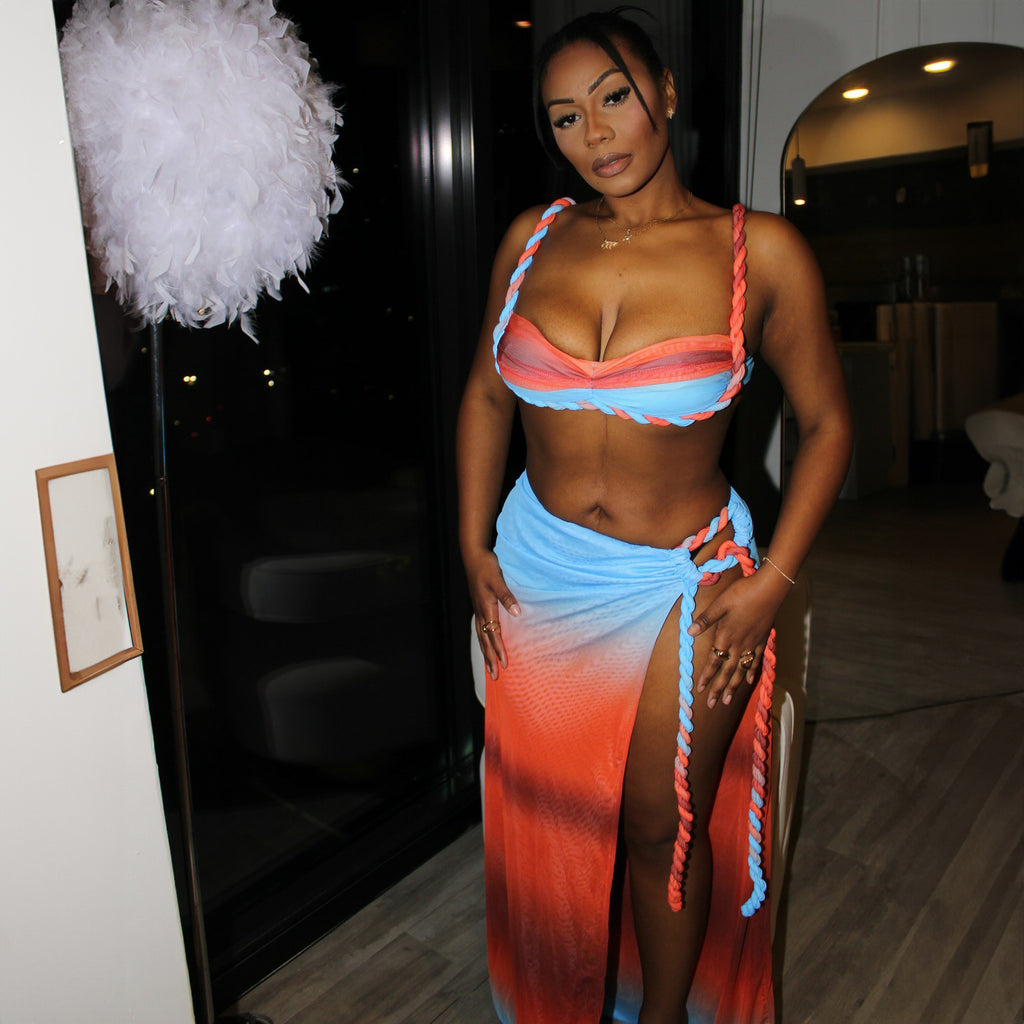 Braided Swimsuit Top and Slit Skirt