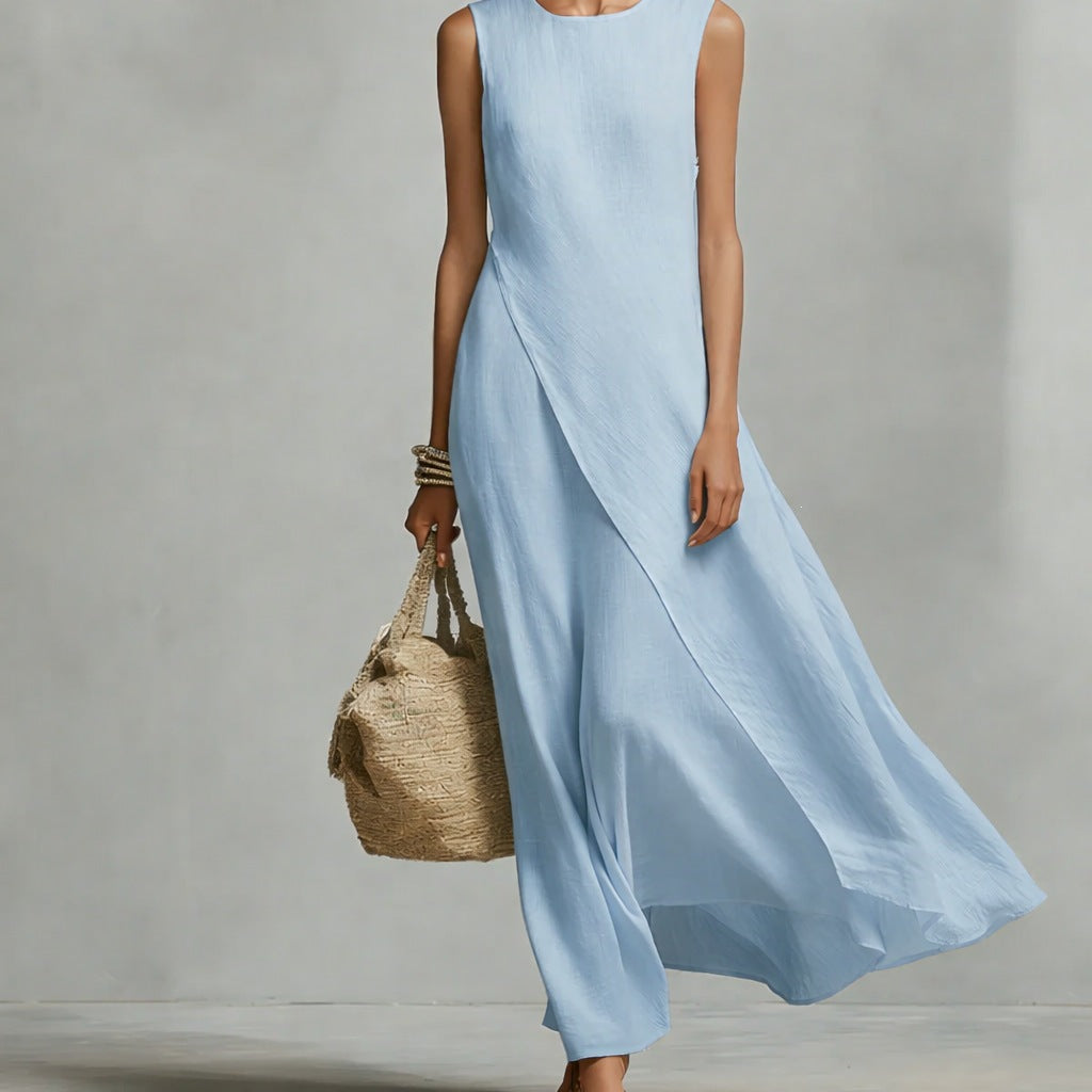 Sleeveless Asymmetrical Hem Cotton Linen Dress