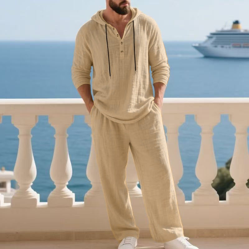 Men's Long Sleeve Hooded Casual Jumpsuit Loungewear One-Piece Set