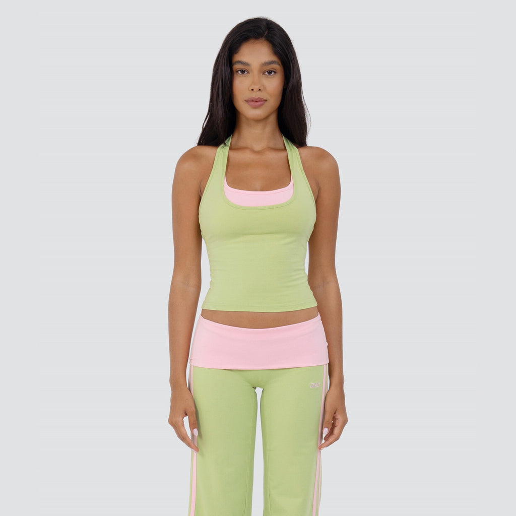 Women's Two-Piece Color-Block Halter Top and Straight-Leg Pants Set