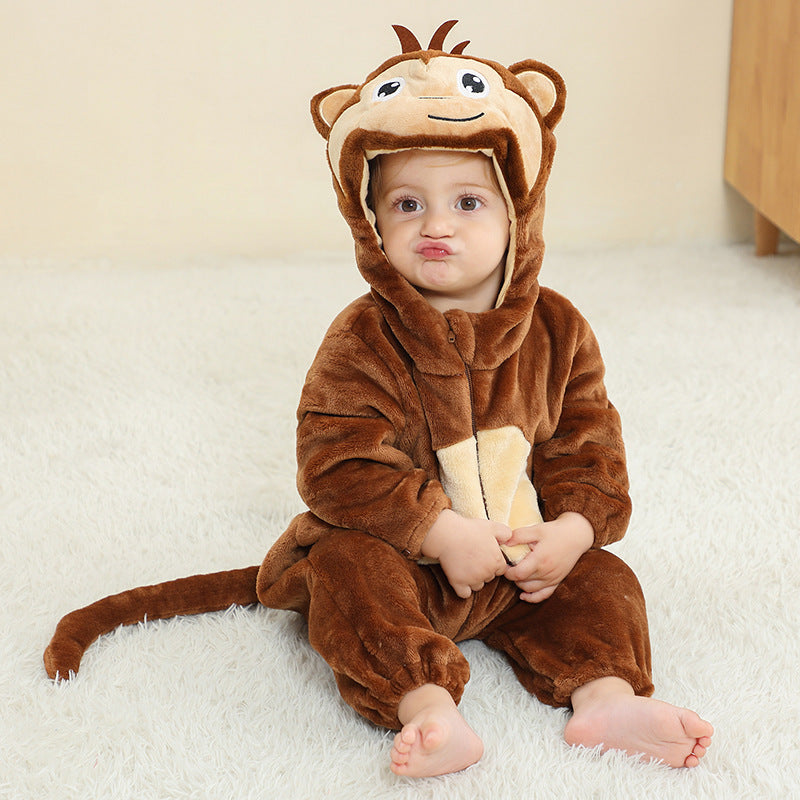 Animal Hooded Flannel Baby Jumpsuit