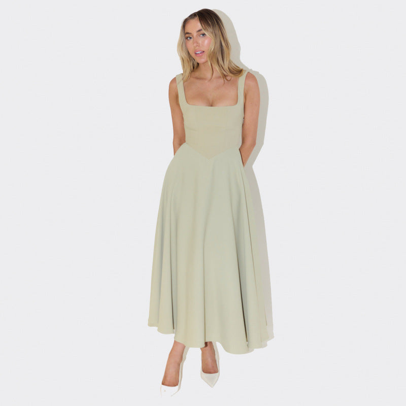 Elegant Square Neck Sleeveless Dress