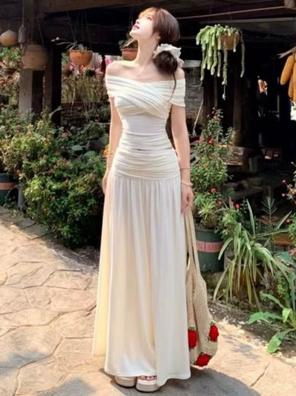 French Style One Shoulder Knit Dress Set