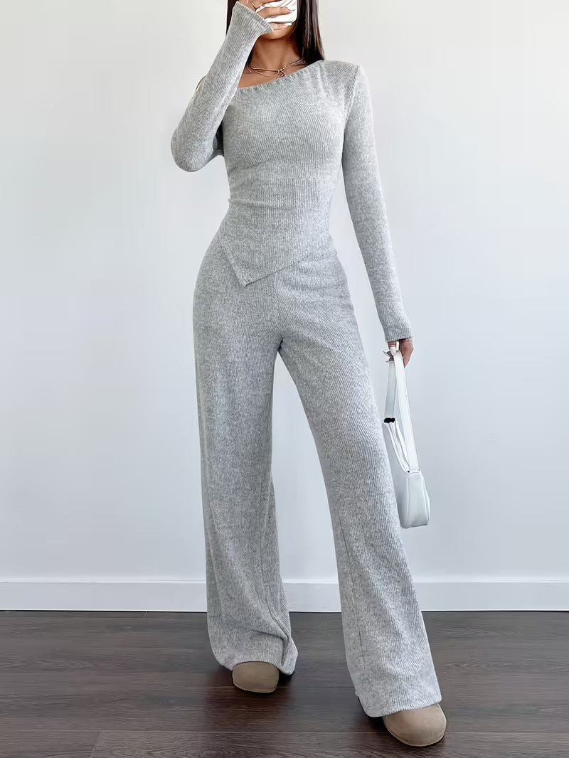Women One Shoulder Knitted Top and Pants