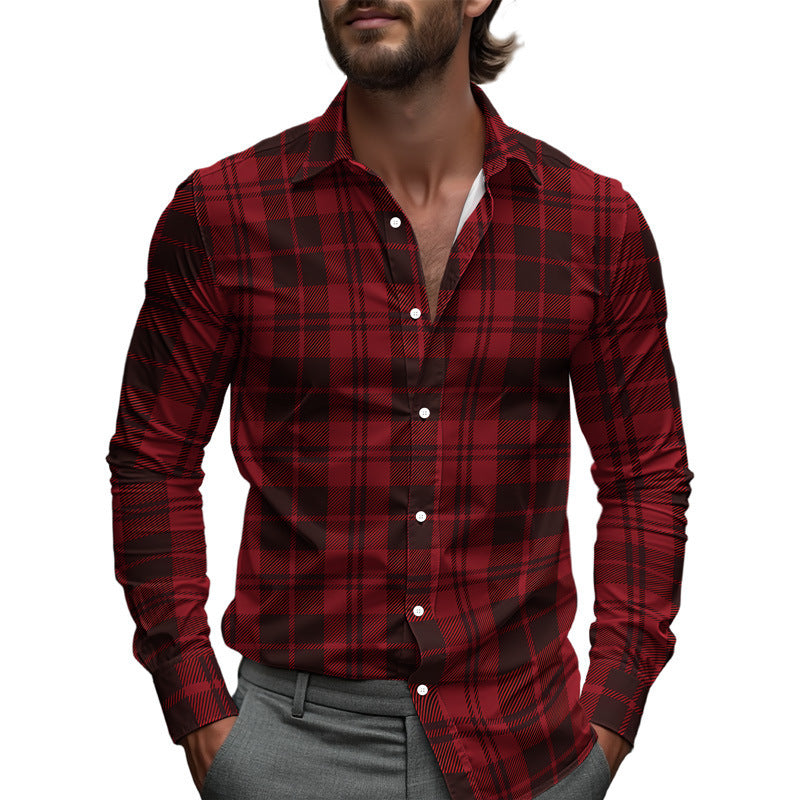 Men Printed Long Sleeve Casual Shirt Lapel Collar