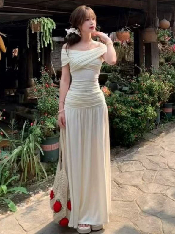 French Style One Shoulder Knit Dress Set