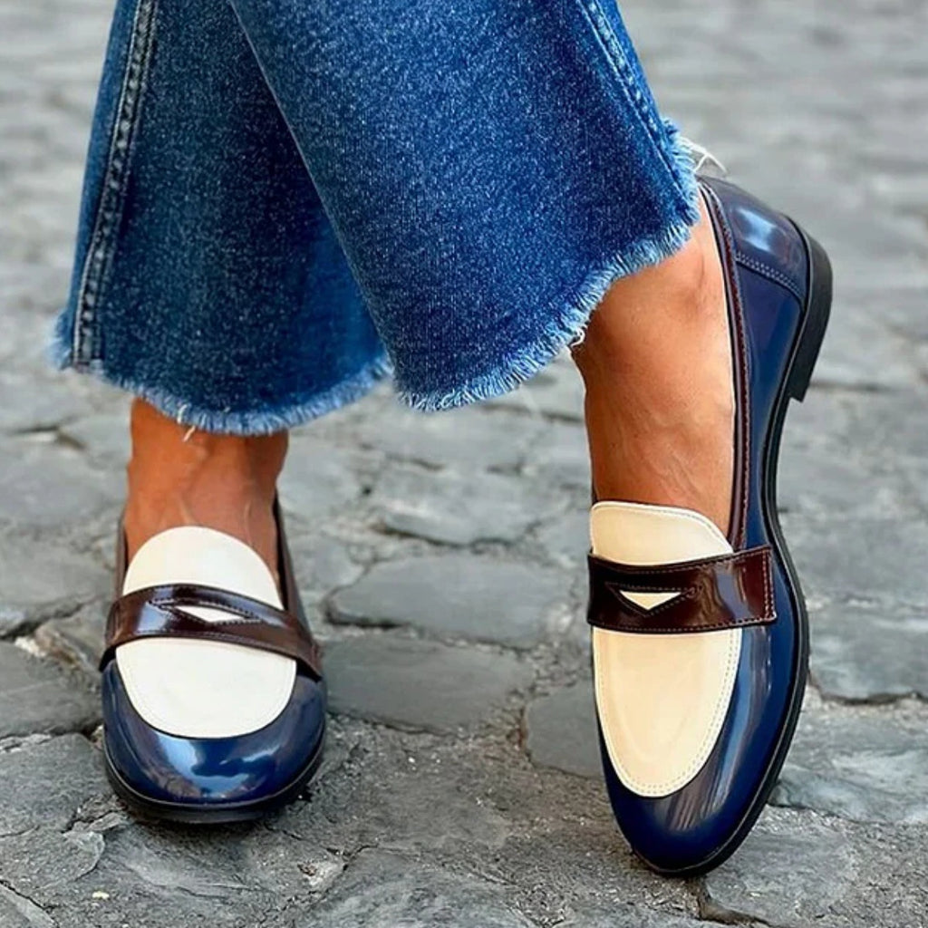 Casual Round-Toe Color-Block Slip-On Loafers