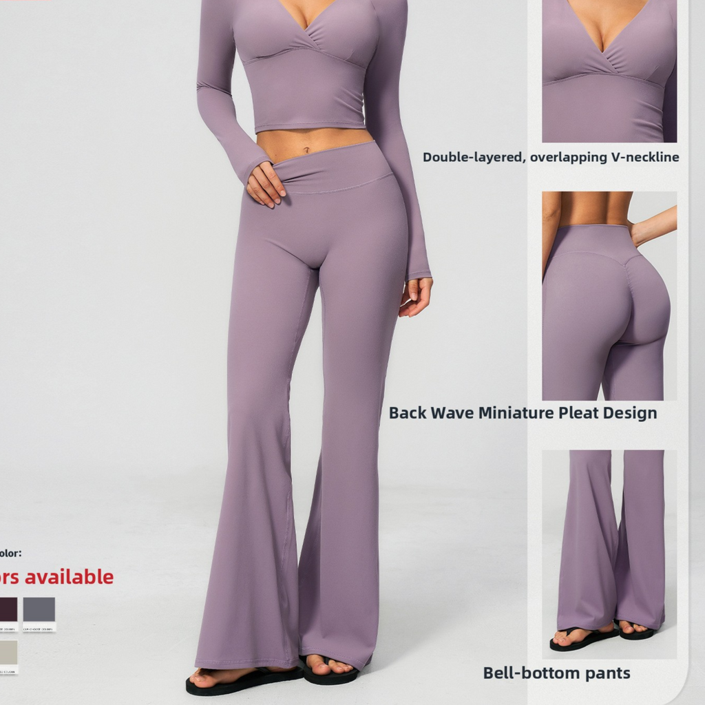 Creamy yoga pants with long sleeves and flared legs, for a sporty outfit