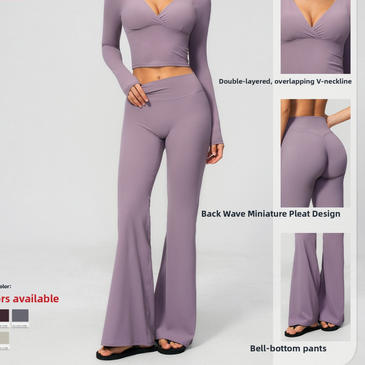 Creamy yoga pants with long sleeves and flared legs, for a sporty outfit