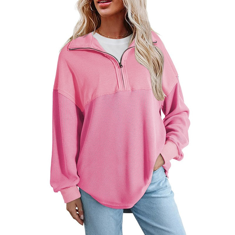 Womens Solid Color Lapel Sweatshirt