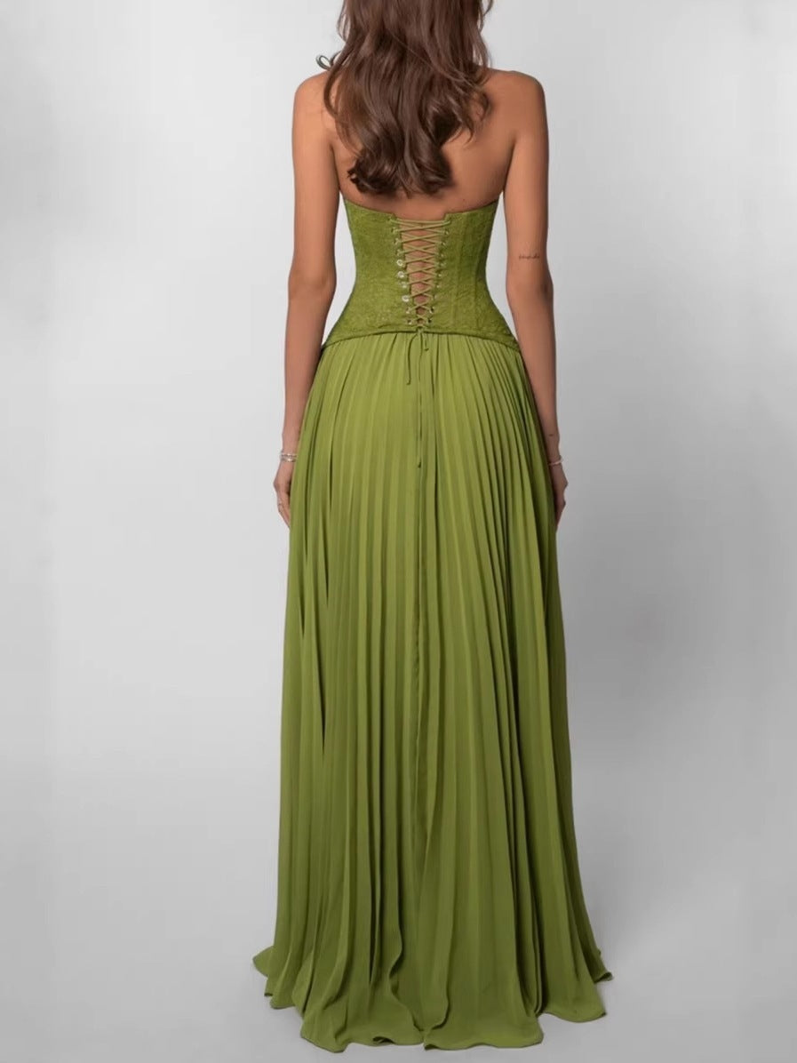 Halter Neck Pleated Backless Dress