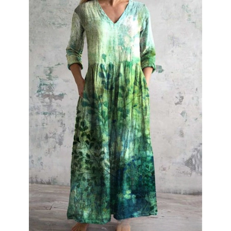 Printed Casual Loose Long Sleeve Dress