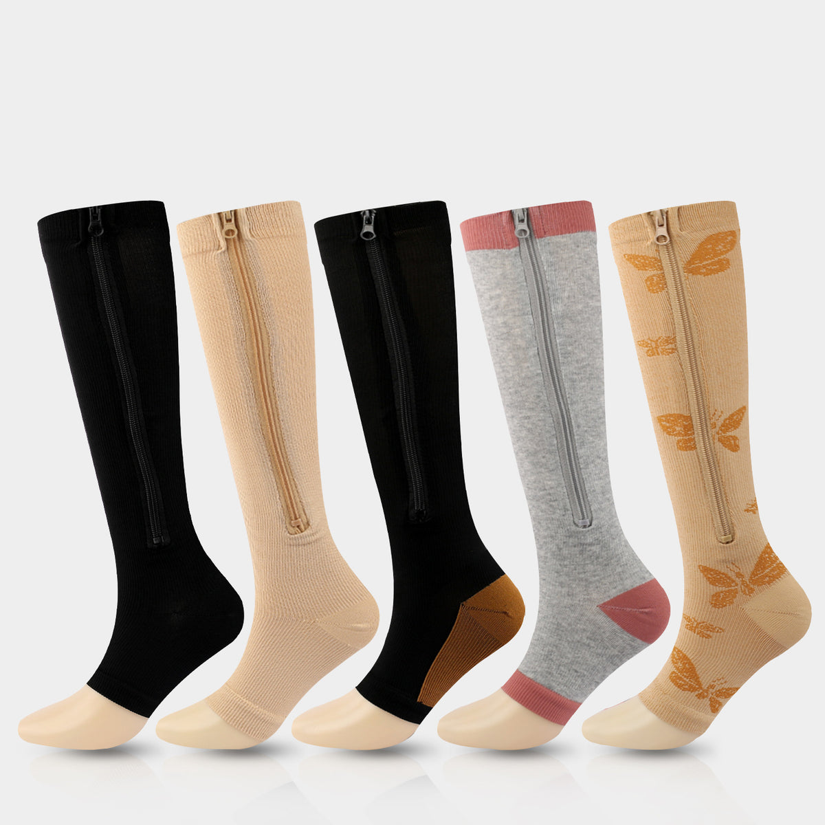 Sports Compression Socks with Zipper Nylon Elastic Mid-Calf