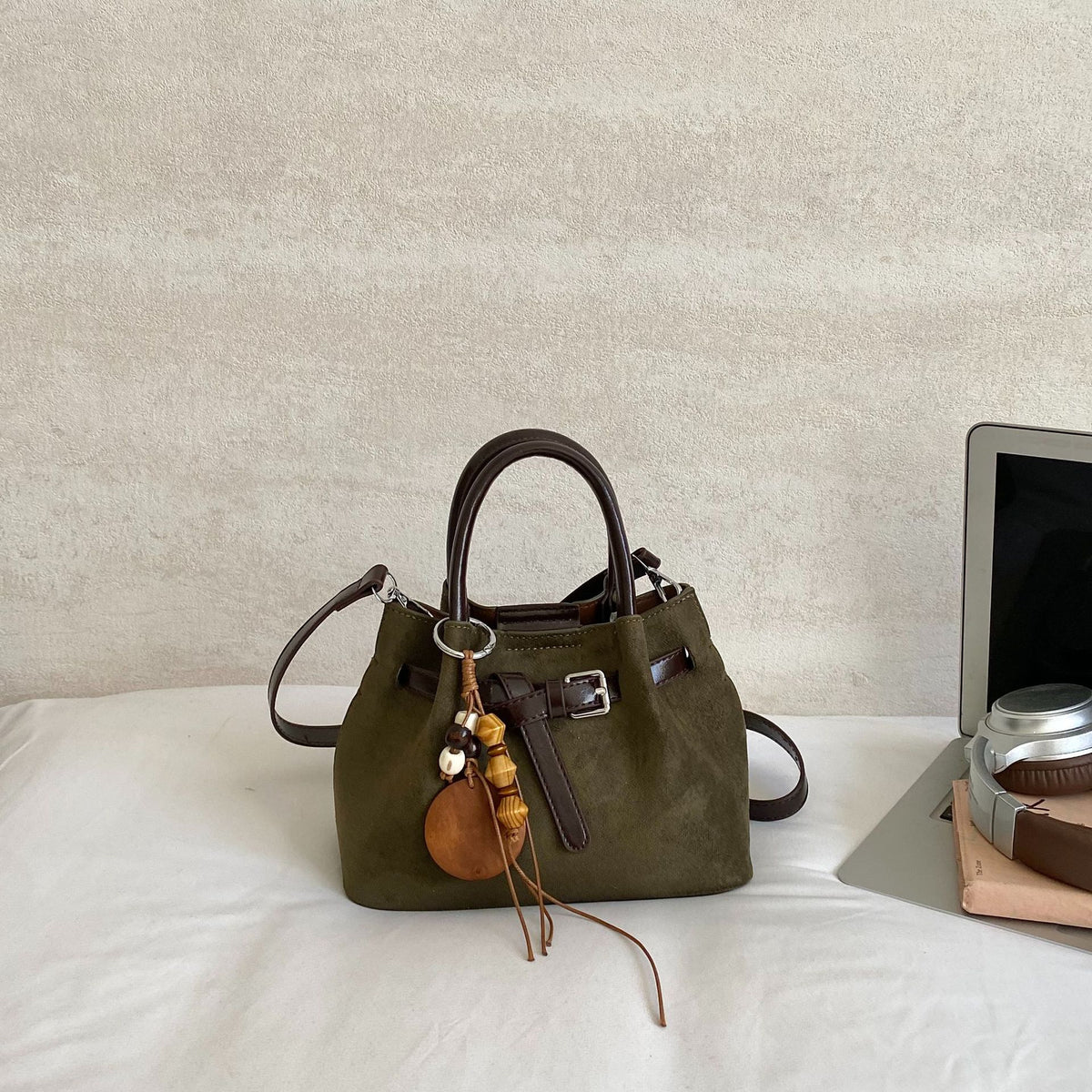 Retro Suede Crossbody Bag with Adjustable Strap