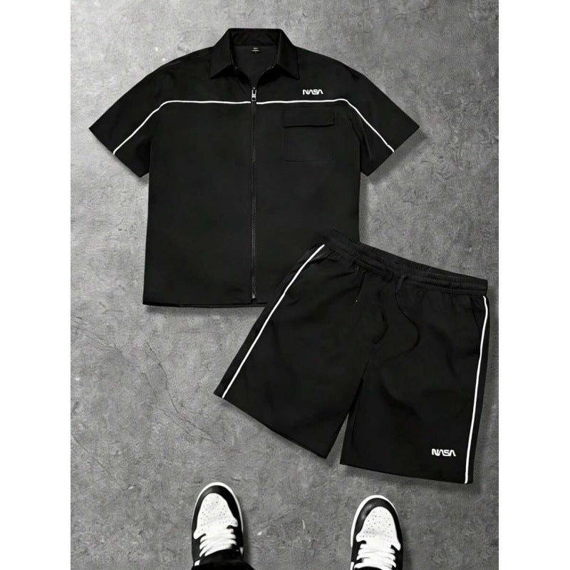 Striped Short Sleeve Shirt and Shorts Set