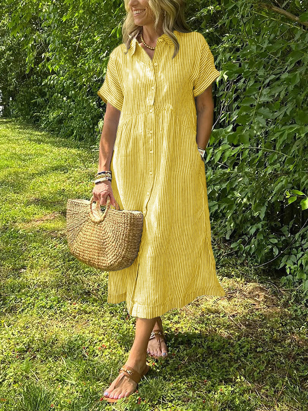 Womens Striped Short Sleeve Shirt Dress