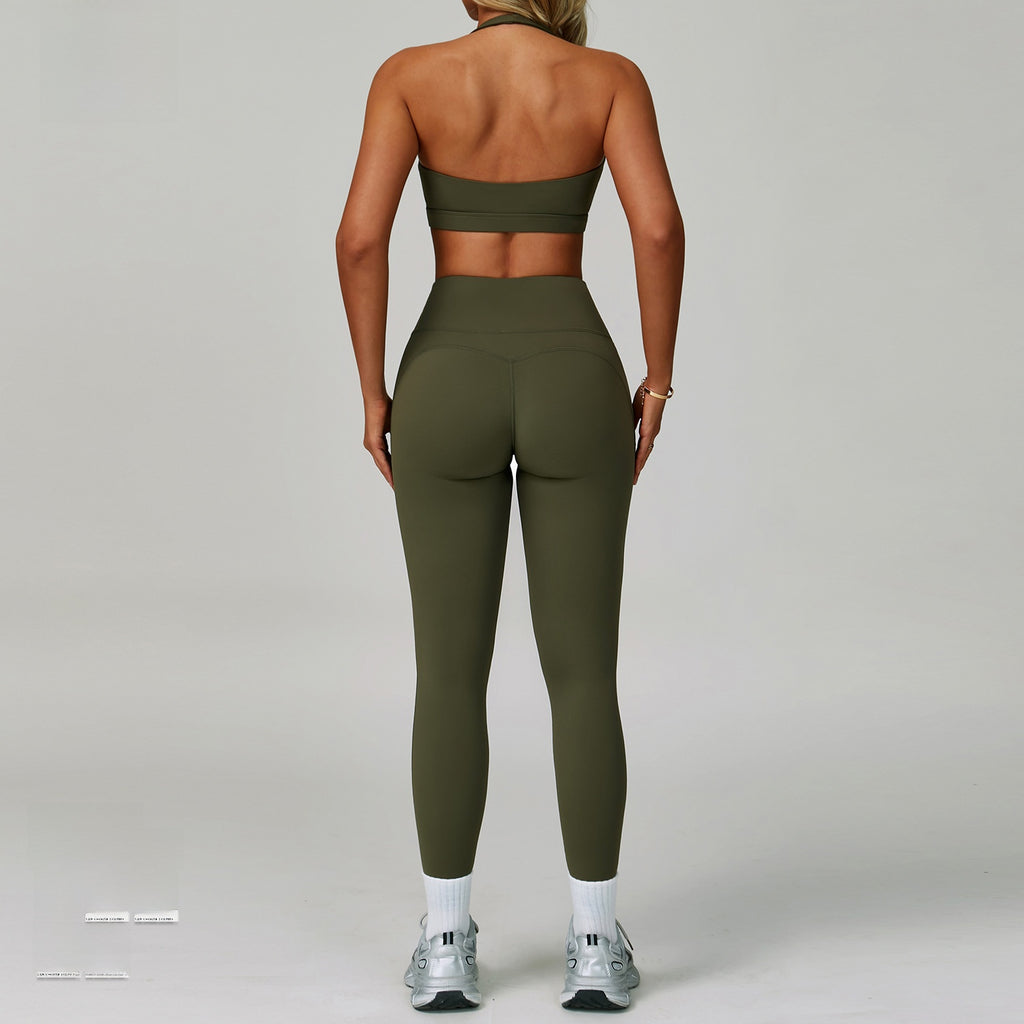 Womens Backless Yoga Fitness Set High-Intensity Sportswear