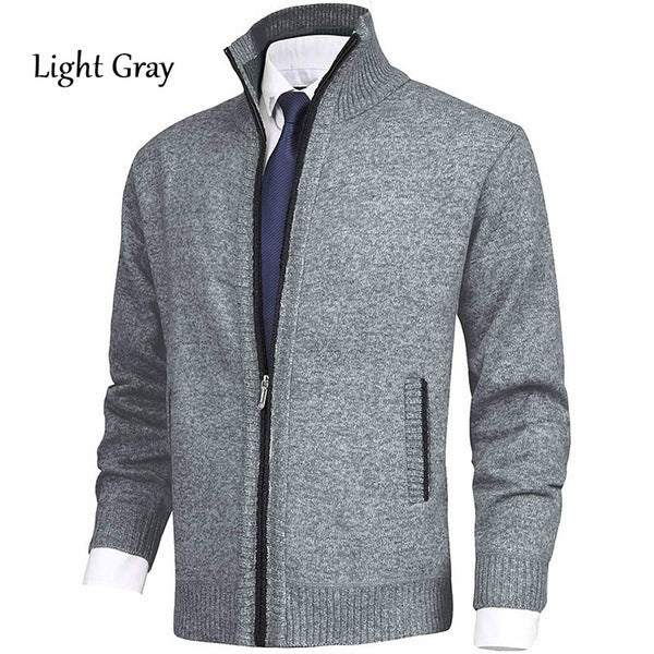 Mens Solid Color Stand Collar Knitted Cardigan