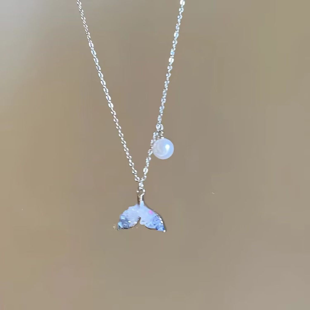 Light Luxury Blue Fishtail Pearl Necklace Women Clavicle Chain