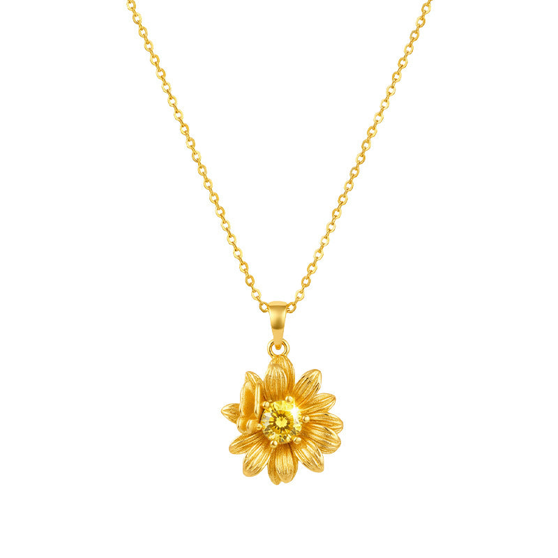 18K Gold Plated Sunflower Butterfly Zircon Necklace