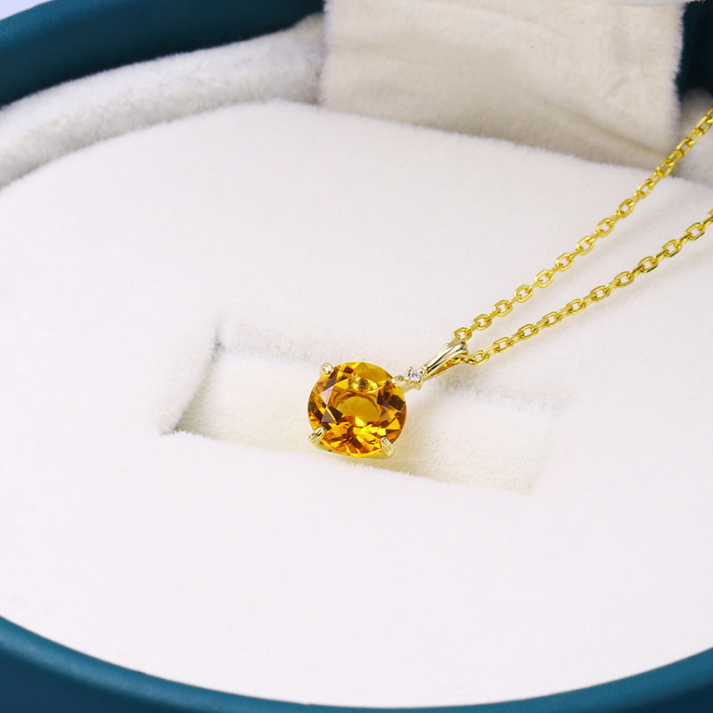 Simple 9K Gold Citrine Pendant Necklace