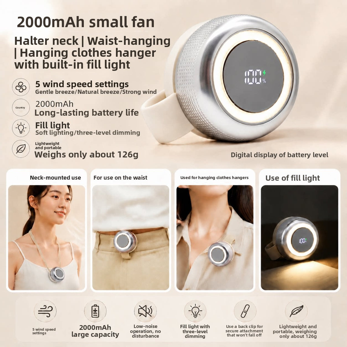 Portable USB Rechargeable Neck Fan
