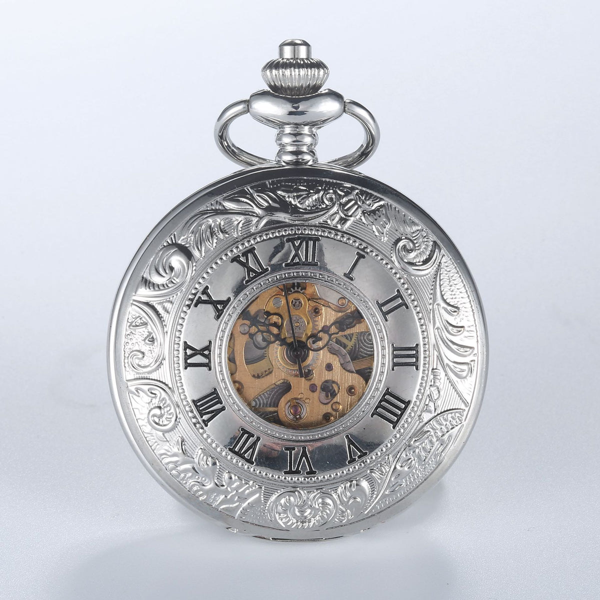 Engraved Mechanical Pocket Watch with Alloy Chain