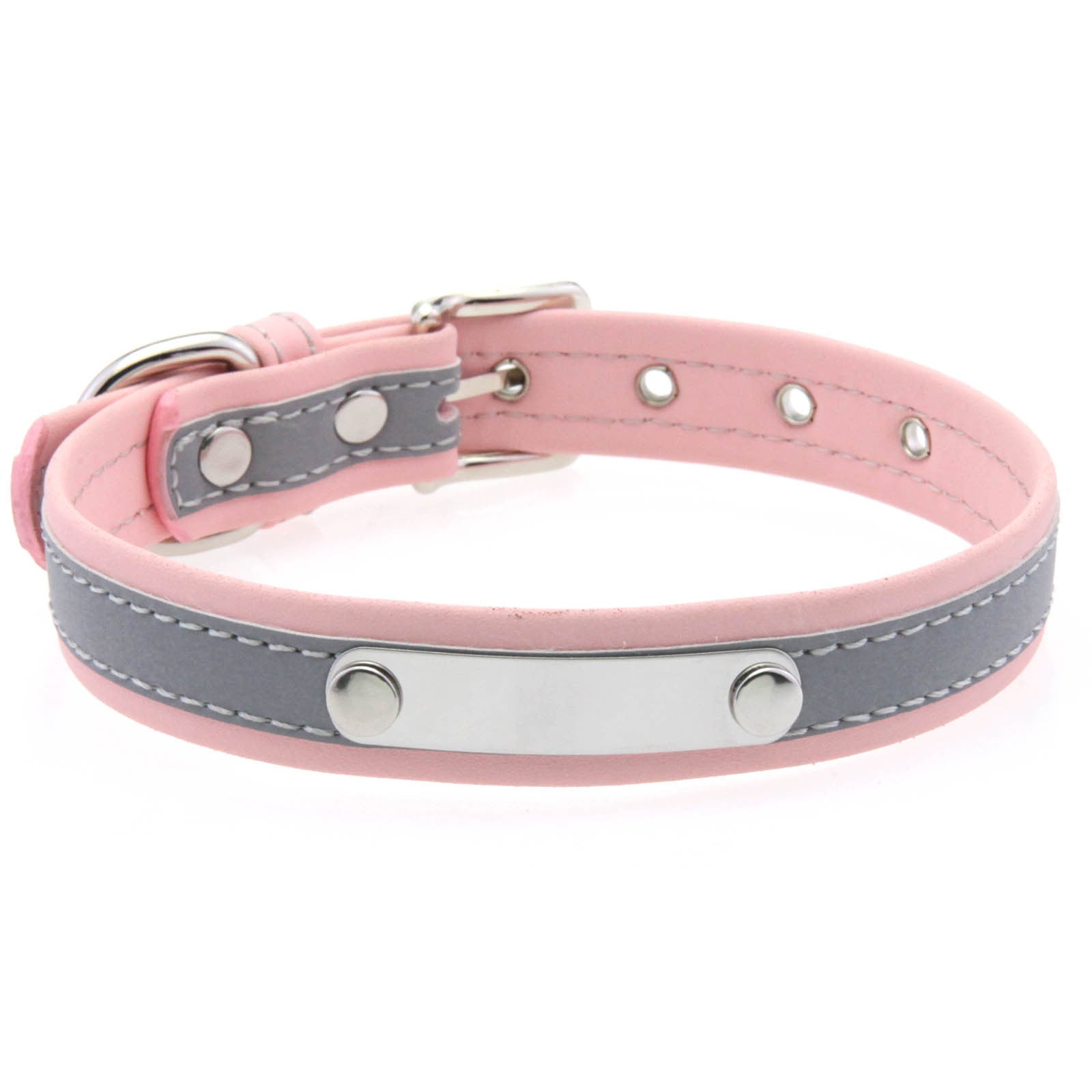 Stainless Steel Engraved Reflective Pet Collar with Leash