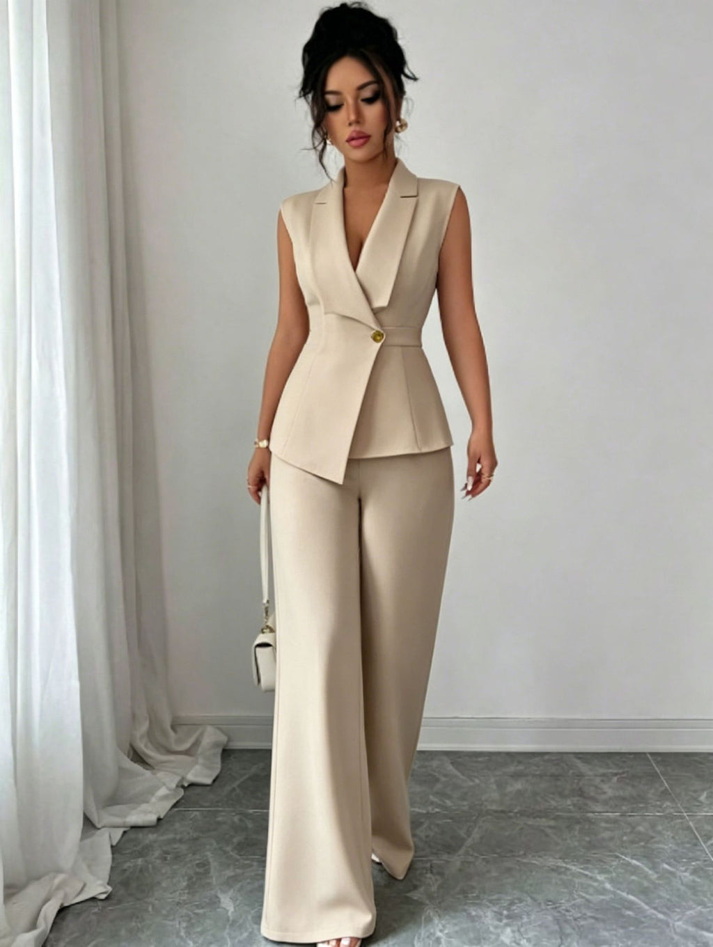 Women's Solid Vest and Straight Pants Set