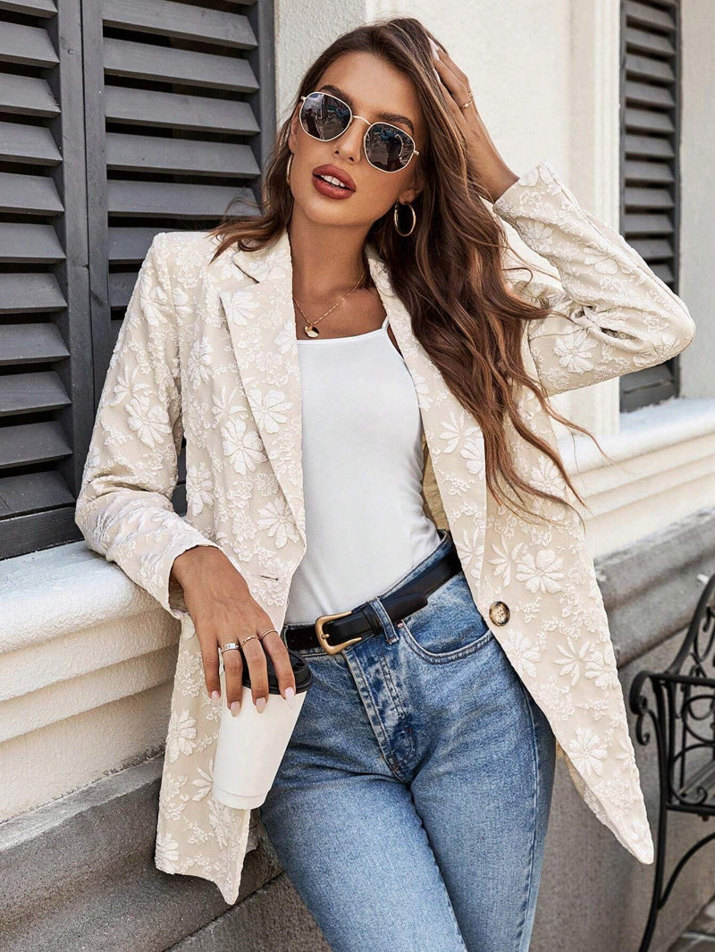 Jacquard Single Button Womens Blazer