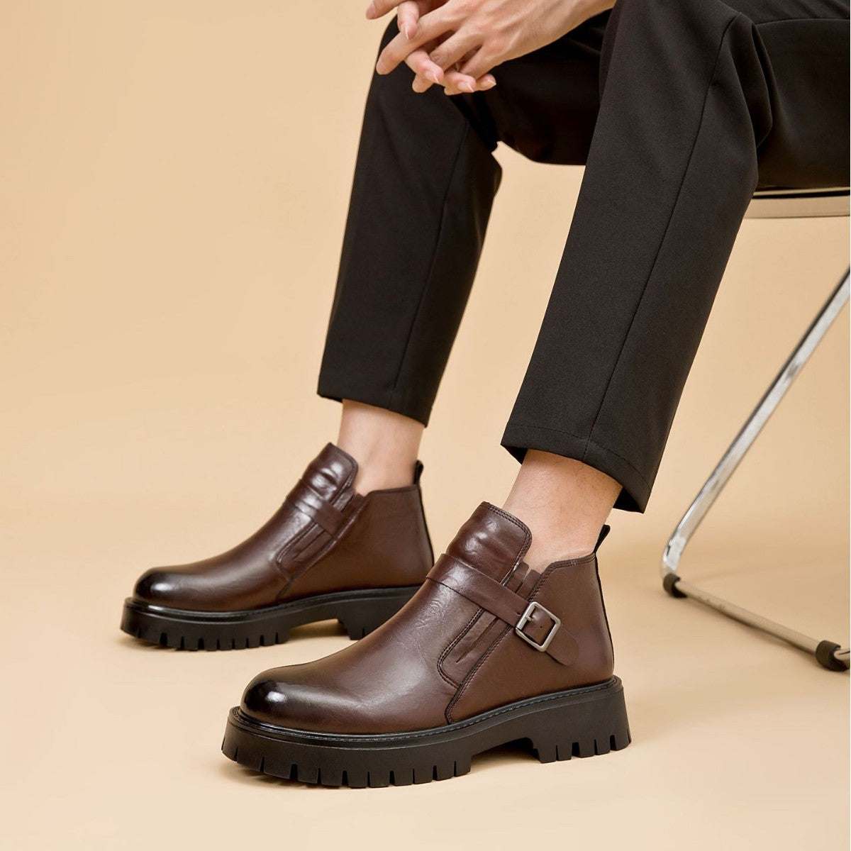 Mens Retro Chelsea Boots Thick Sole Slip-On