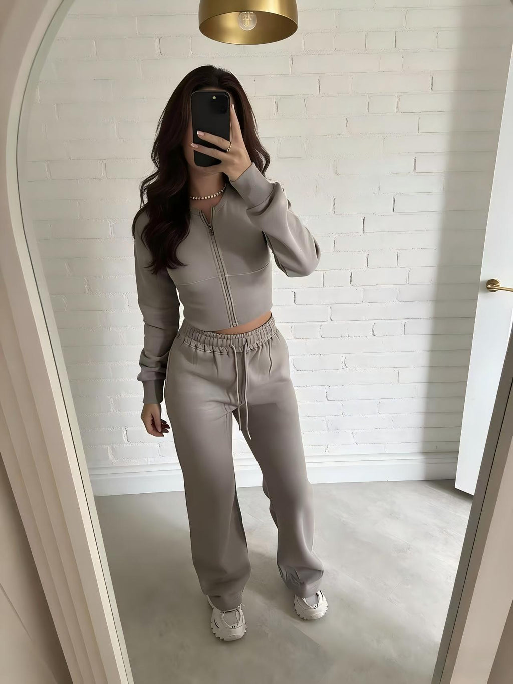 Women's Casual Zipper Hoodie and Straight Pants Set