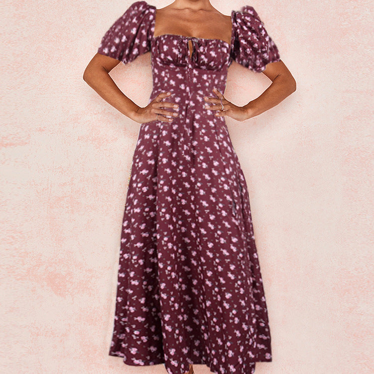 Floral Backless Slit Dress