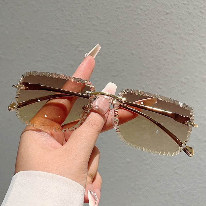 Personalized Broken Shape Lens Rimless Square Frame Sunglasses
